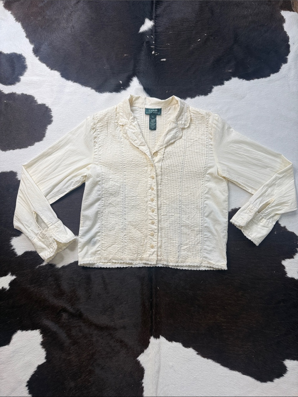 Lauren Ralph Lauren Cream Pintuck Button-Front Blouse
